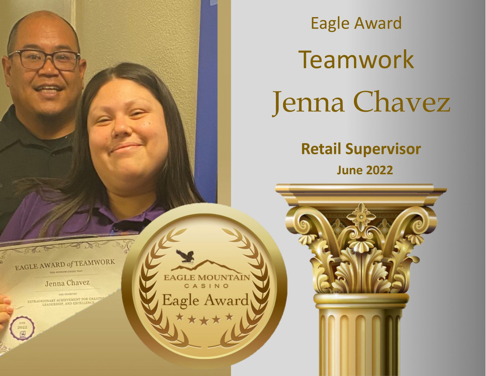 eagle mountain casino Jenna Chavez Teamwork Pillar Winner June 22